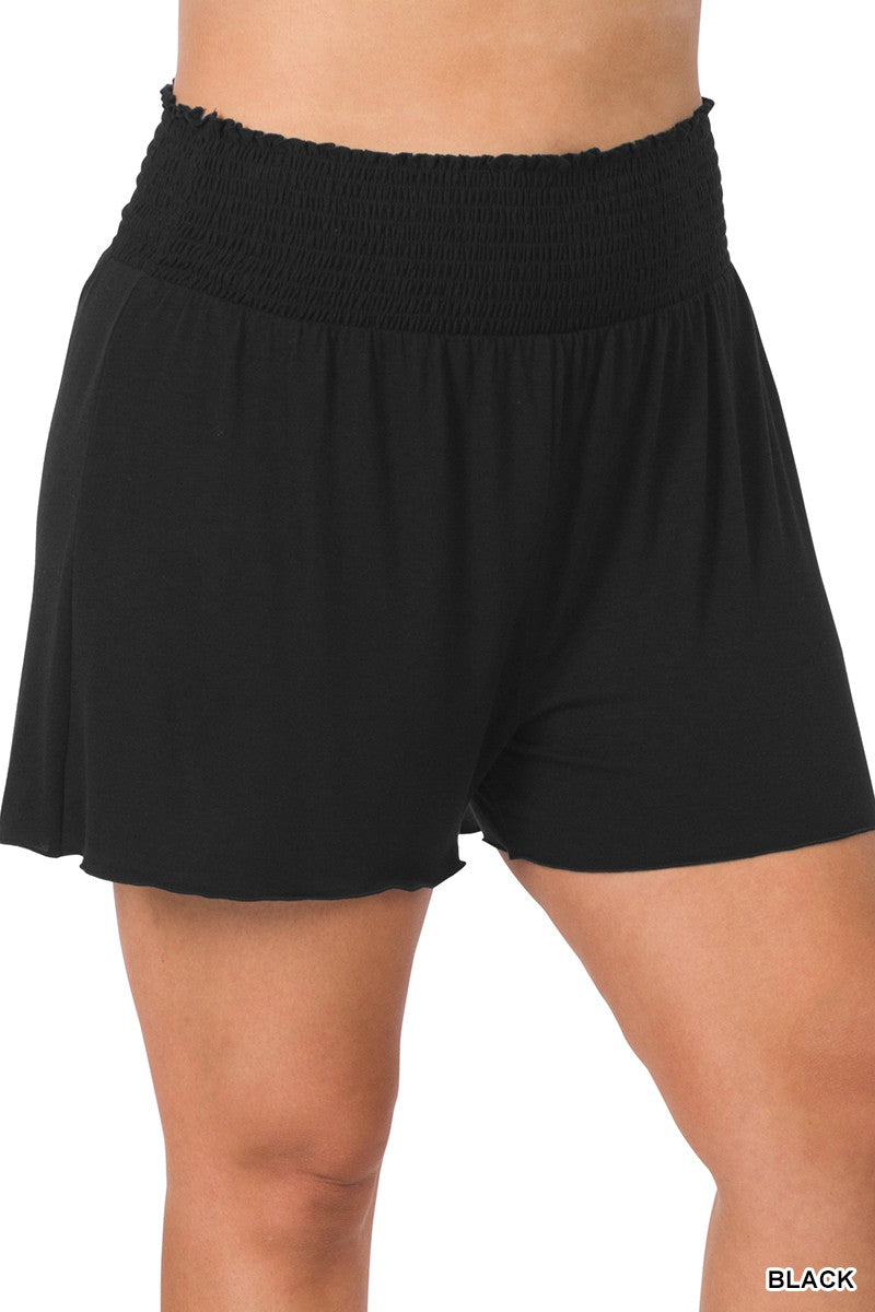 Black PLUS SMOCKED WAIST SHORTS