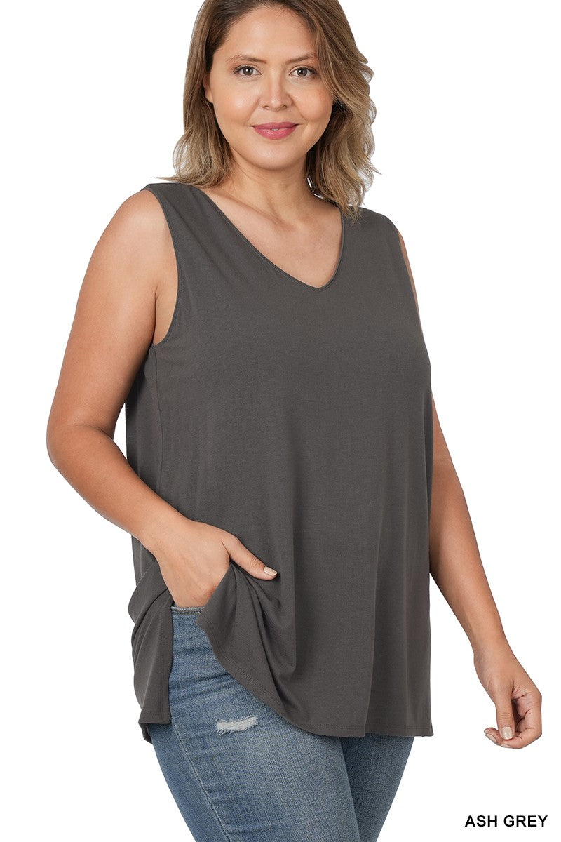 Ash Grey Plus Sleeveless Side Slit Top