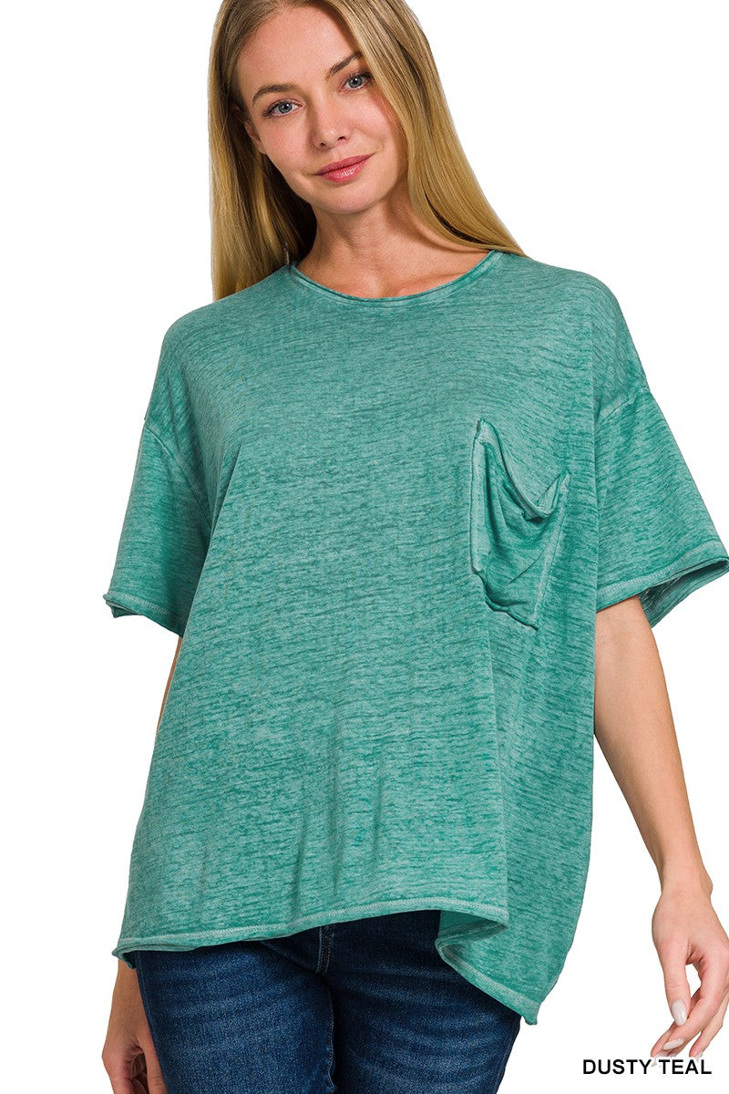 Dusty Teal oversized washed melange burnout raw edge tee