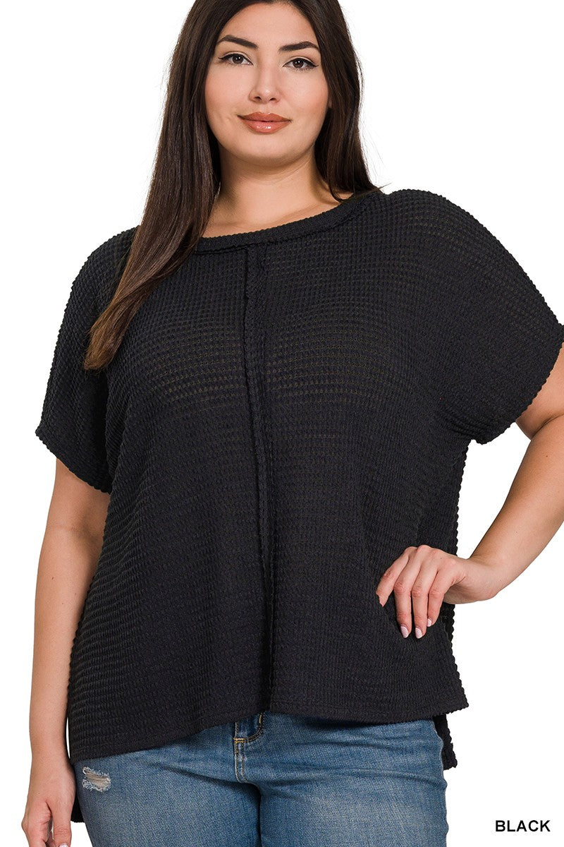 Black PLUS DOLMAN SHORT SLEEVE JACQUARD SWEATER