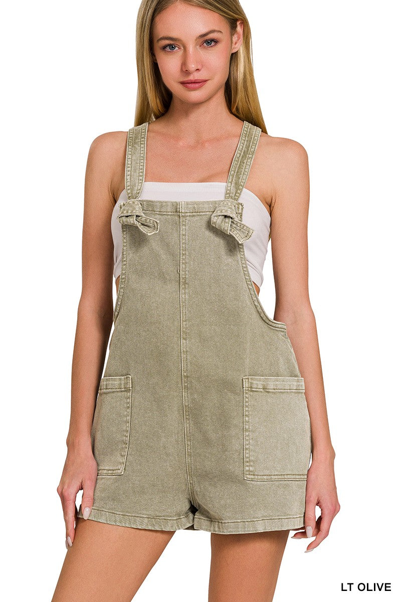 Lt. Olive washed knot strap romper