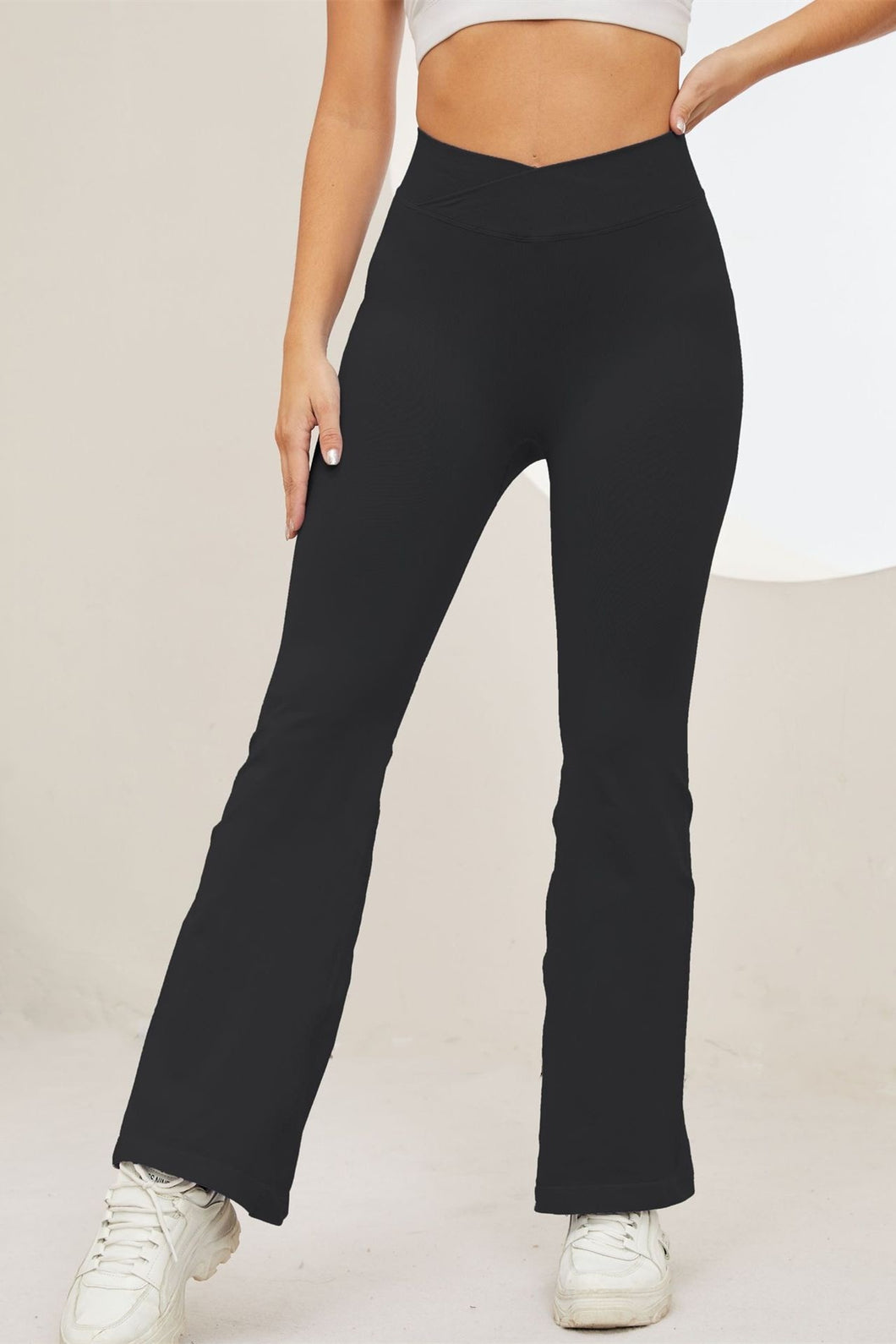 Black Flare Crossover Waist Yoga Leggings