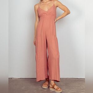 Blush woven wide leg jumpsuit